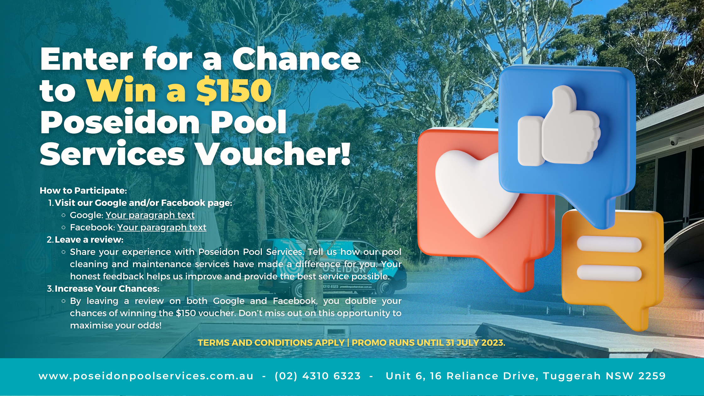 Enter for a Chance to Win a $150 Poseidon Pool Services Voucher - POSEIDON POOL SERVICES